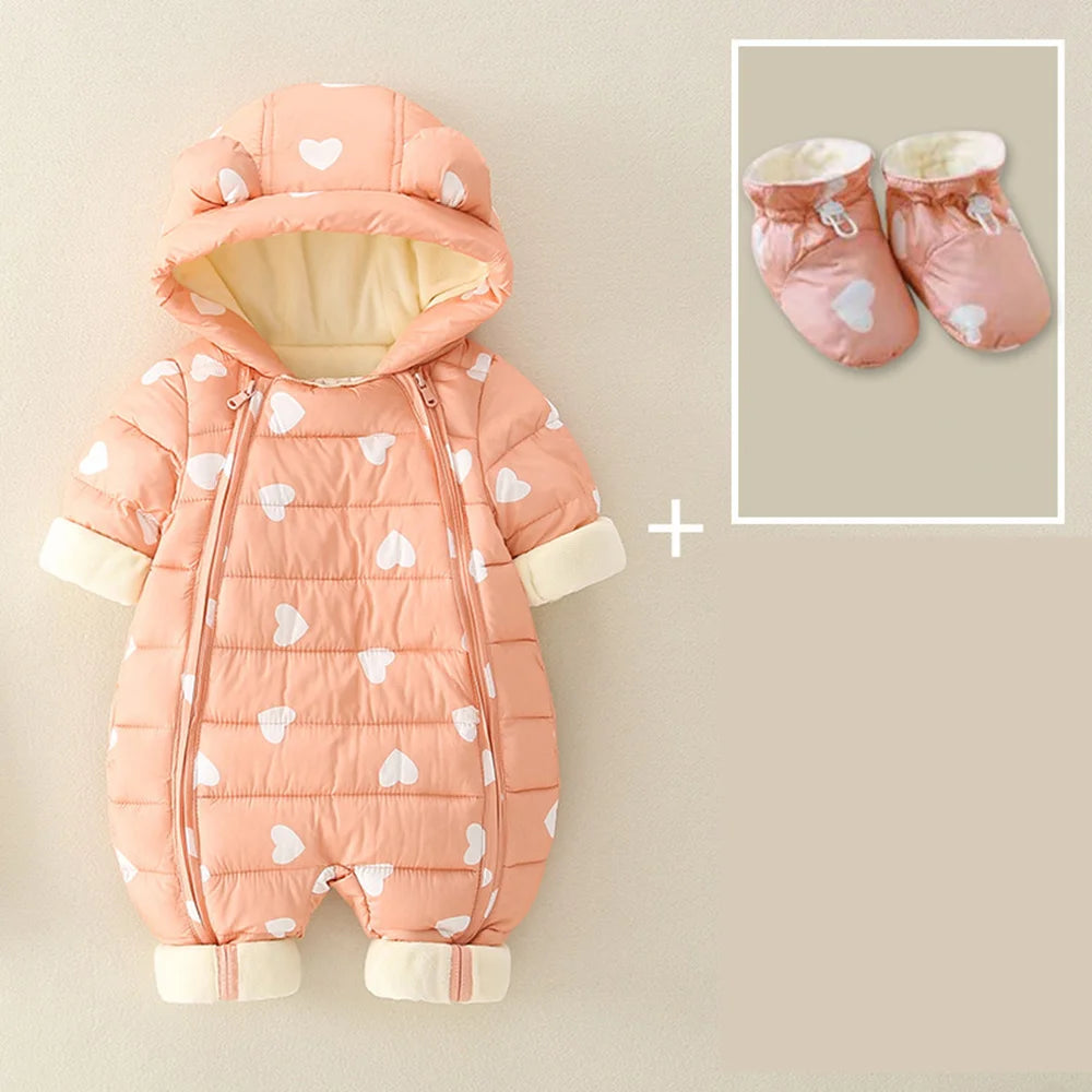 2025 Newborn Baby Jumpsuit Hooded Plus Velvet Warm winter wear Baby Boys Snowsuit Toddler Snow Suit Girl Cotton Overalls Rompers