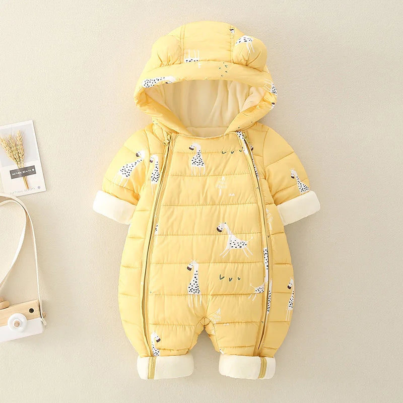 2025 Newborn Baby Jumpsuit Hooded Plus Velvet Warm winter wear Baby Boys Snowsuit Toddler Snow Suit Girl Cotton Overalls Rompers