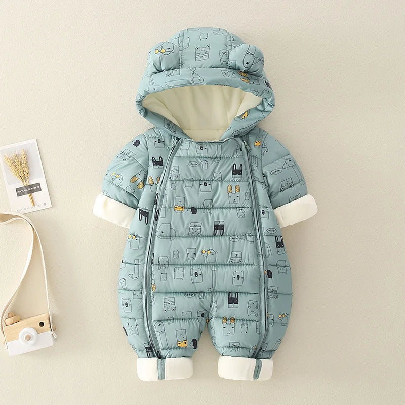 2025 Newborn Baby Jumpsuit Hooded Plus Velvet Warm winter wear Baby Boys Snowsuit Toddler Snow Suit Girl Cotton Overalls Rompers