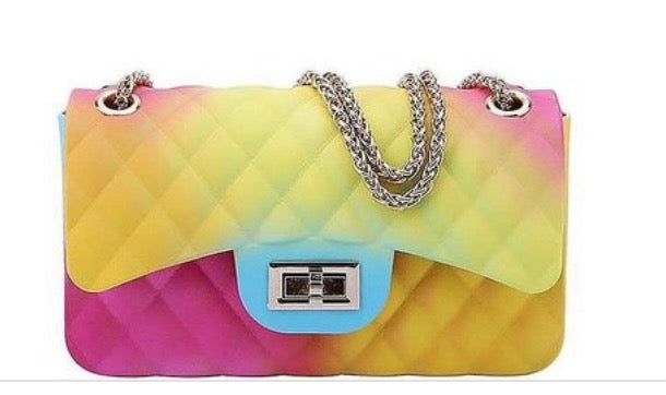 Women's Rainbow Jelly purse, Quilted crossbody Shoulder bag.