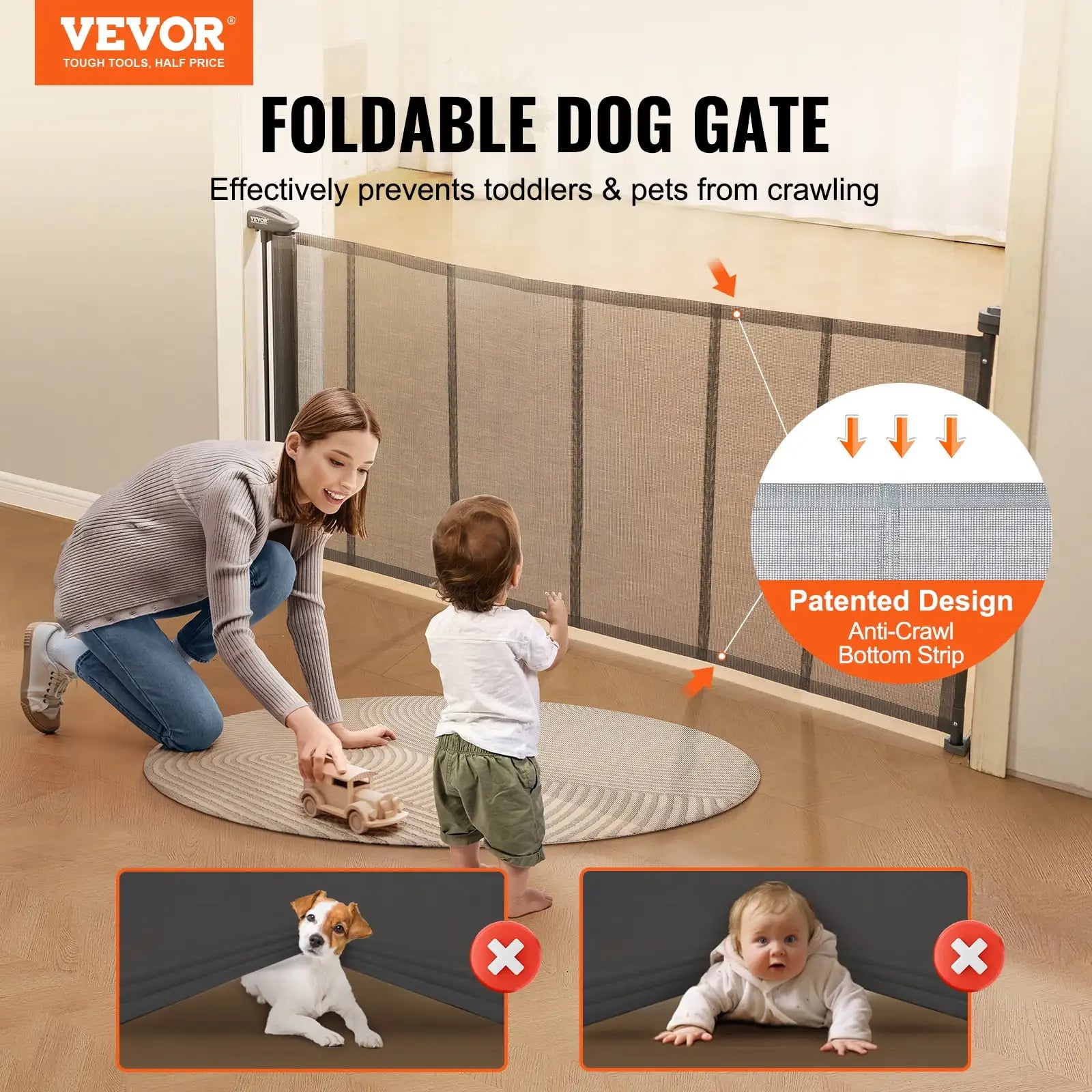 Mesh Dog Gate for The House, Long Child Safety Gates, Cat Gate Indoor/Outdoor, Gray