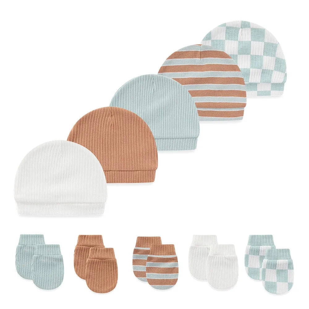 Fashion Cute 10-Pair Baby Caps+Mittens Set Newborn Boy Girl Hats Not Scratch Gloves Four Seasons Infant Accessories