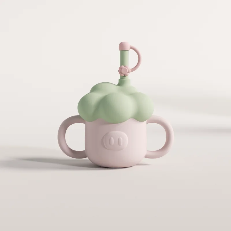 BANSHILI Baby Learning Feeding Cup Kid Feeding Drinkware Straw Bottles Anti-Hot Leakproof Silicone Tableware Toddler Water Bottl