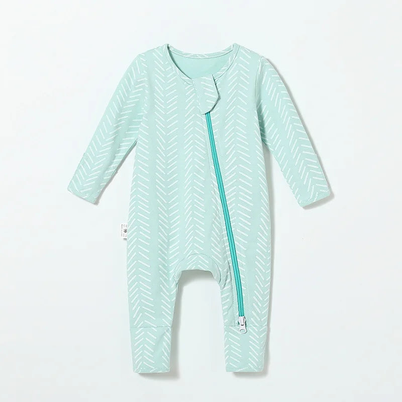 Spring/Summer/Autumn Newborn Romper - Organic Cotton Long-Sleeve Bodysuit with Side Zipper, Hand-Foot Covers