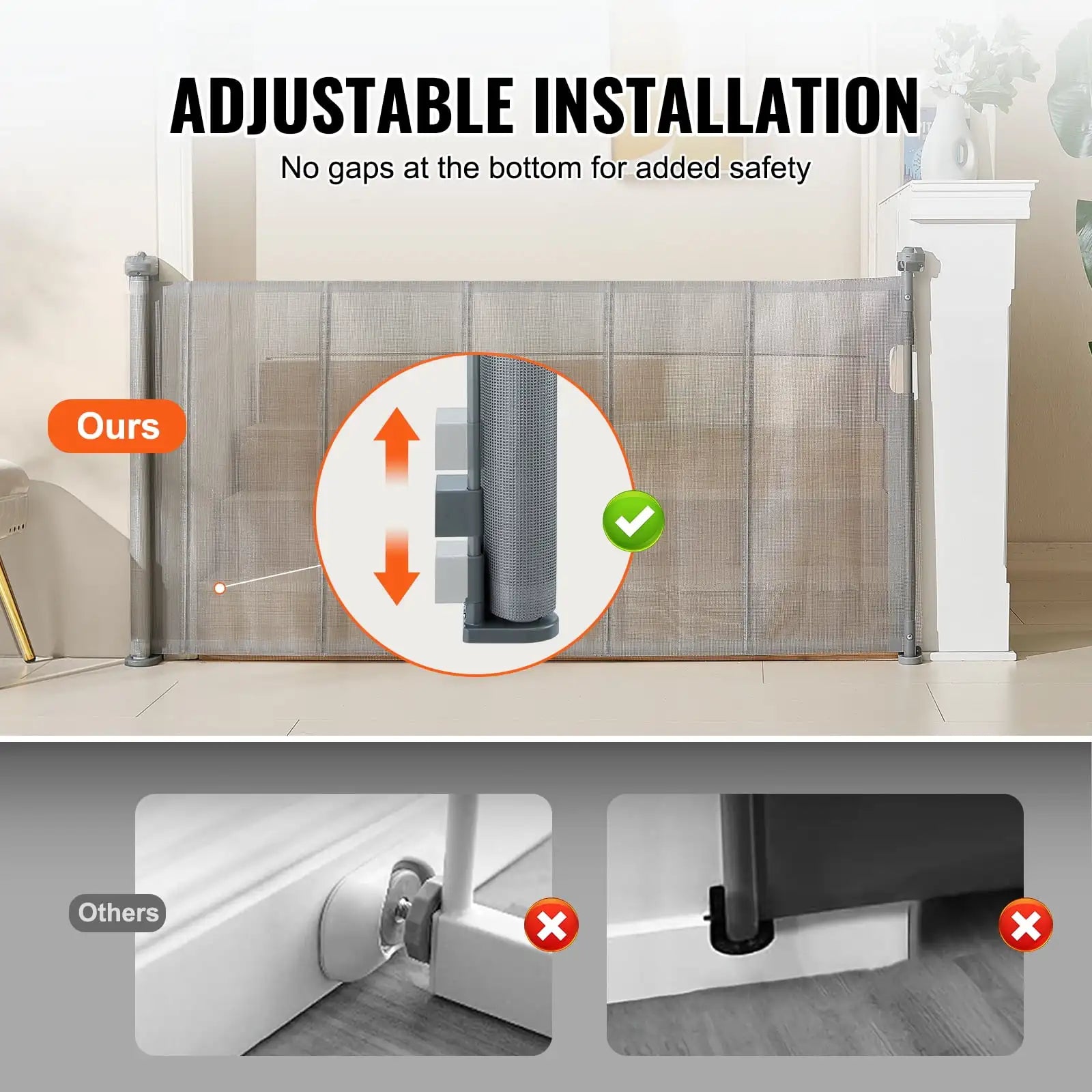 Mesh Dog Gate for The House, Long Child Safety Gates, Cat Gate Indoor/Outdoor, Gray