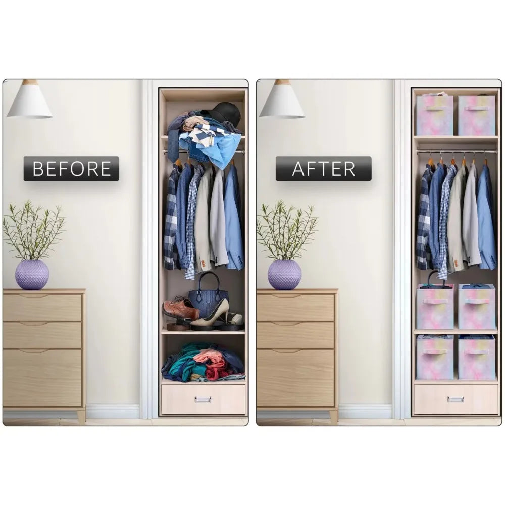 6 Foldable Tie Dye Fabric Storage Bins for Organizing Cubbies, Toy Box - Clothes Storage & Closet Organizer - 11 Inch Baskets