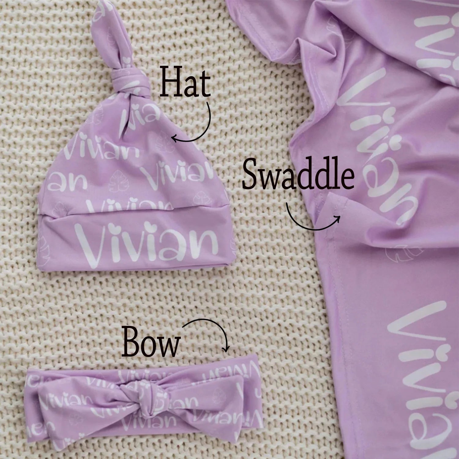 LVYZIHO Personalized Name Jersey Swaddle Set , Baby Name Hat, Bow, Baby Swaddle, Choose Colors and Font
