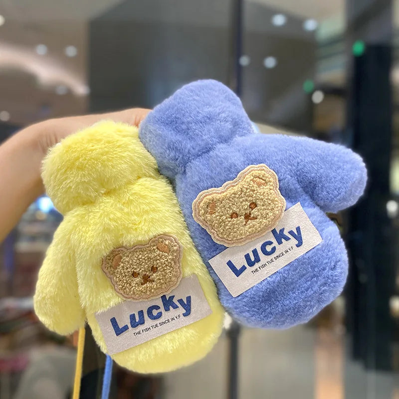 Warm Plush Thick Baby Gloves Winter Plus Coral Fleece Full Finger Gloves Warm Cartoon Gloves for Boys Girls 2-8Y