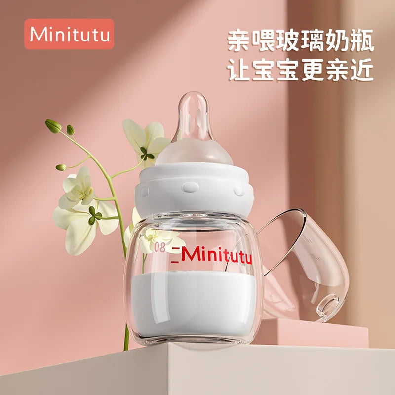 【 Minitutu 】Newborn baby bottle standard mouth 80ml anti-Colic and anti-choking glass bottle