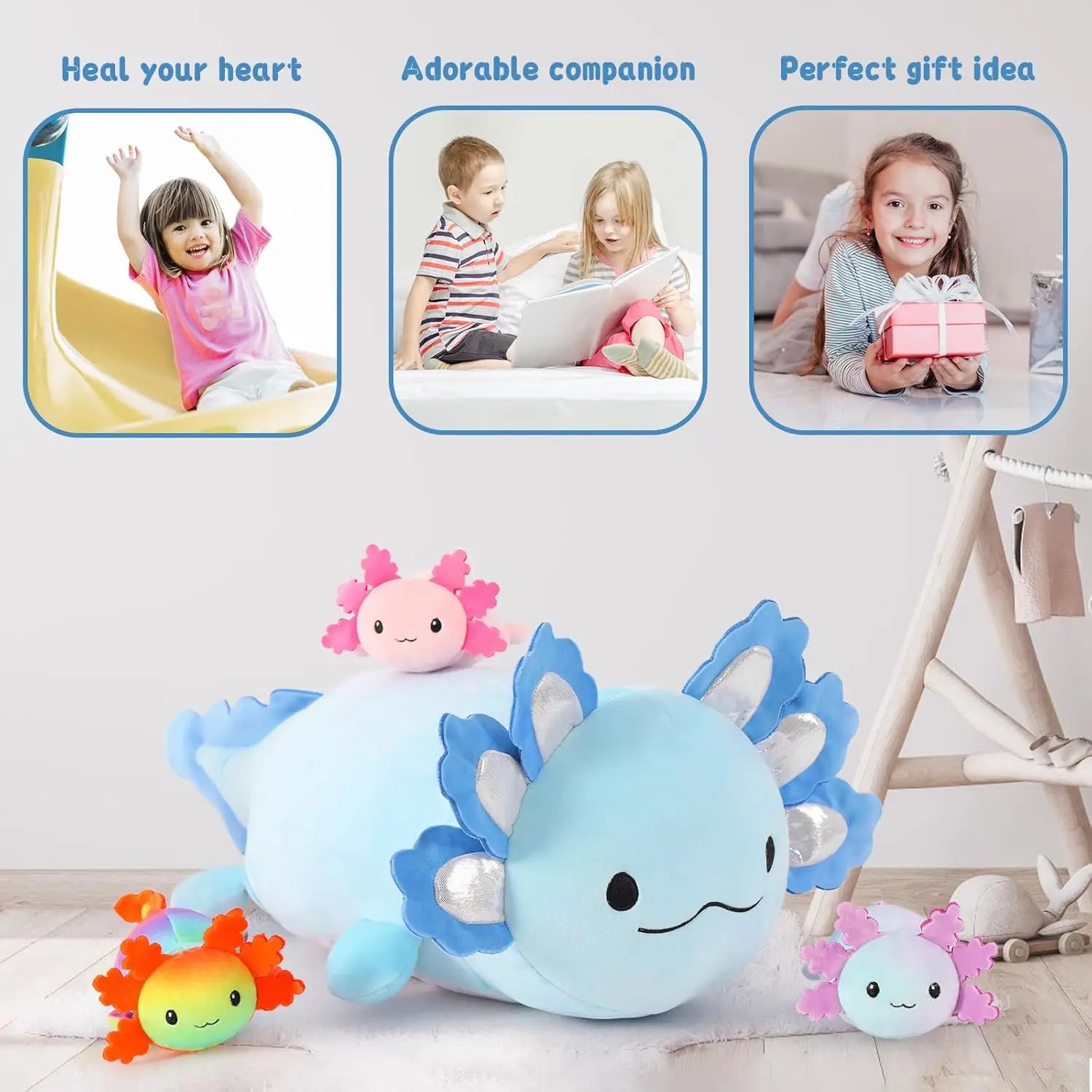 MaoGoLan Giant Axolotl Plush with 3 Baby Axolotl Inside - 23.5" Soft Stuffed Animal Throw Pillow - Blue
