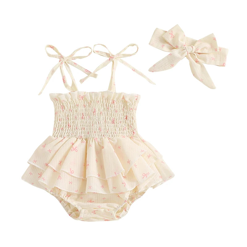 Adorable Baby Girl Romper Set Floral Print Sleeveless Jumpsuit with Matching Headband for Summer Outfit