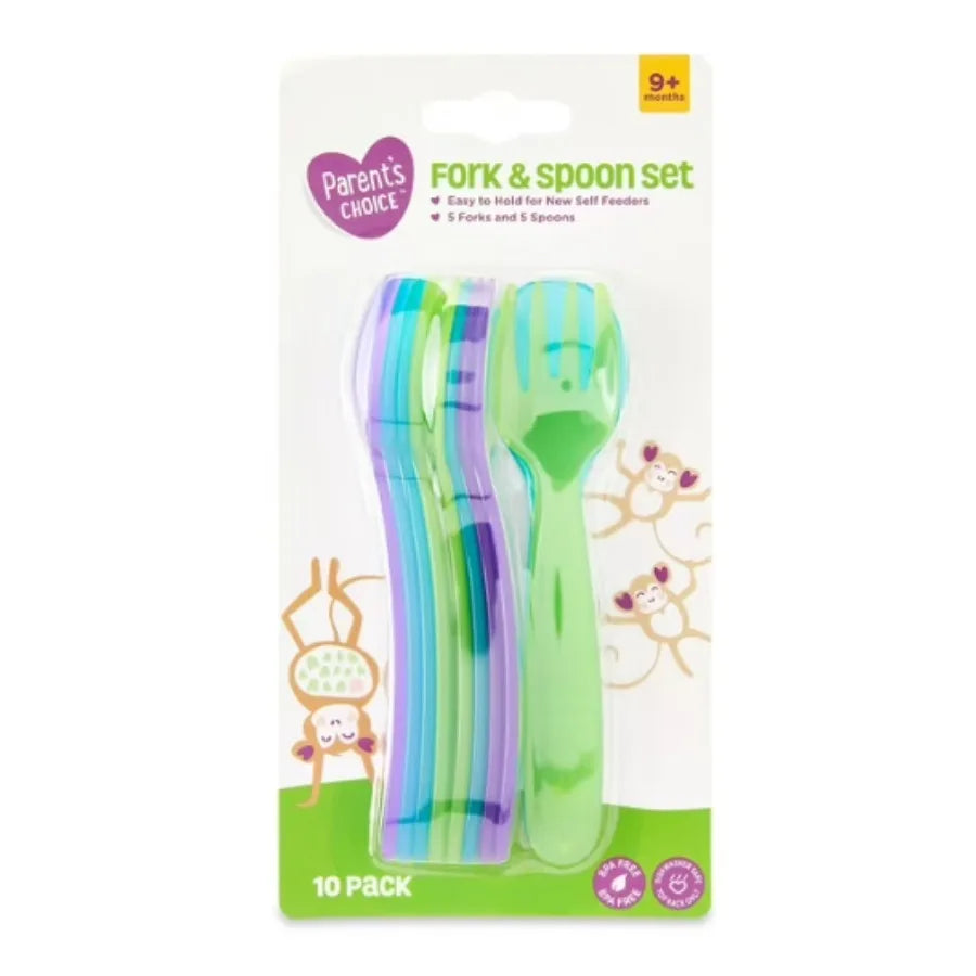 Parent's Choice Baby Feeding Fork and Spoon Set Multicolor 9+ Months 10 Count