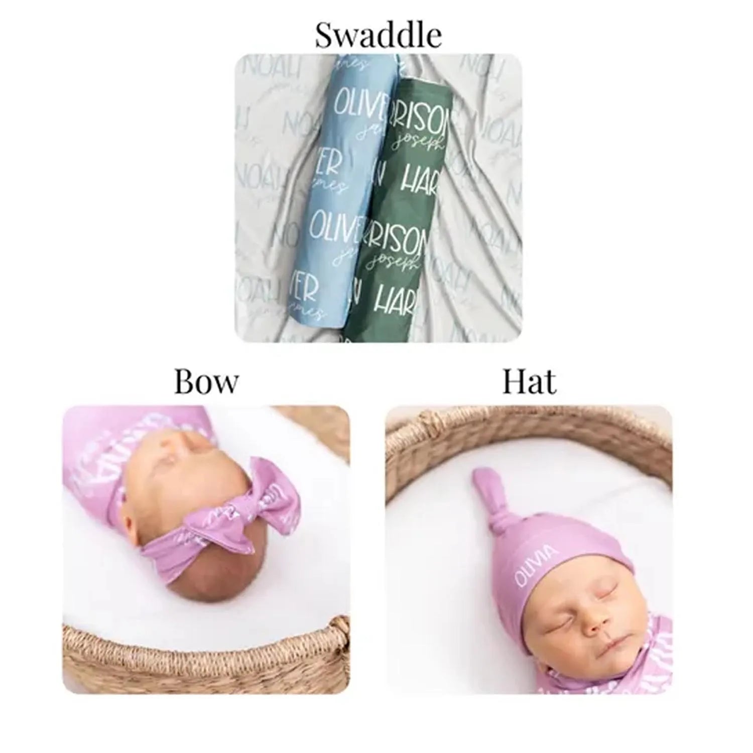 LVYZIHO Personalized Name Swaddle Set , Baby Swaddle Baby Hat, Bow