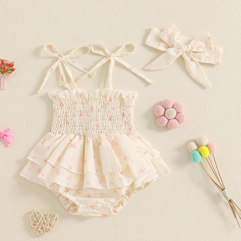 Adorable Baby Girl Romper Set Floral Print Sleeveless Jumpsuit with Matching Headband for Summer Outfit