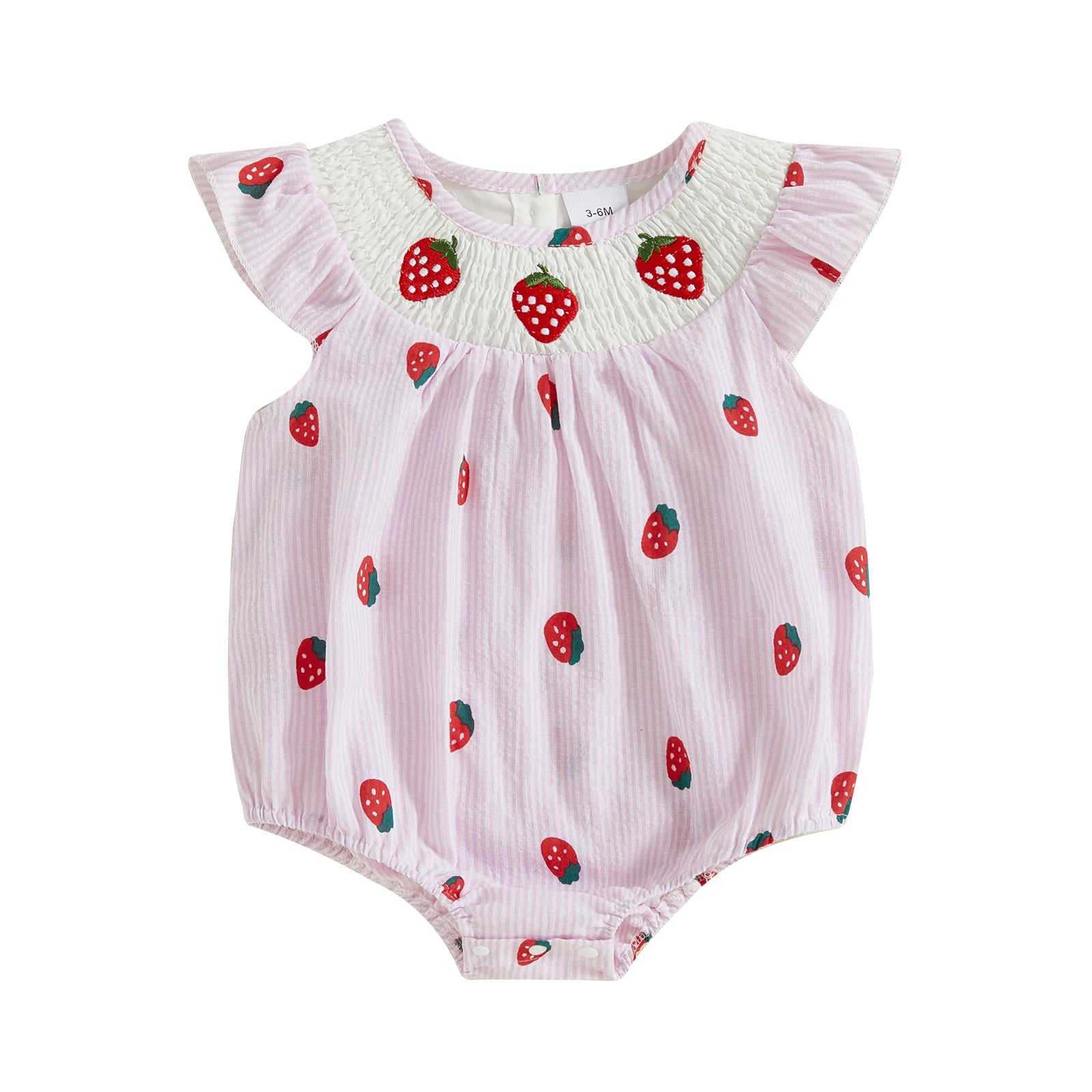 Infant Baby Girl Summer Romper Casual Strawberry Striped Print Fly Sleeves Jumpsuit for Newborn Toddler Cute Clothes