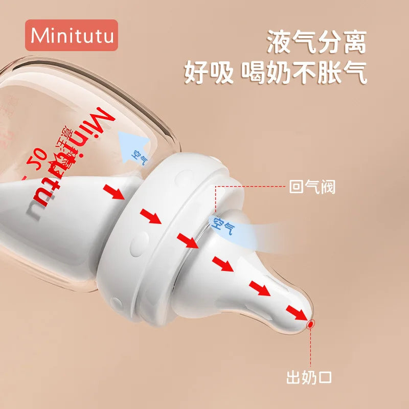 【 Minitutu 】Newborn baby bottle standard mouth 80ml anti-Colic and anti-choking glass bottle