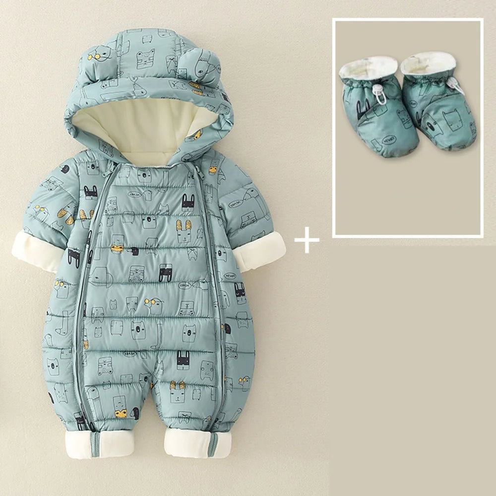 2025 Newborn Baby Jumpsuit Hooded Plus Velvet Warm winter wear Baby Boys Snowsuit Toddler Snow Suit Girl Cotton Overalls Rompers