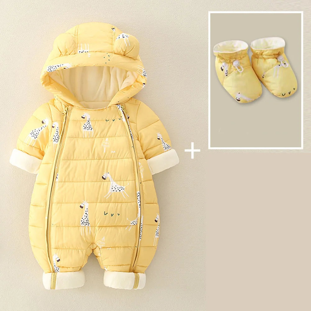 2025 Newborn Baby Jumpsuit Hooded Plus Velvet Warm winter wear Baby Boys Snowsuit Toddler Snow Suit Girl Cotton Overalls Rompers