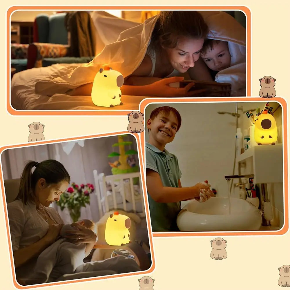 Capybara Night Light Cute Tangerine LED Bedroom Touch Animal Lamp Dimmable Silicone Nightlight for Dorm Decor Baby Boy Girl Gift