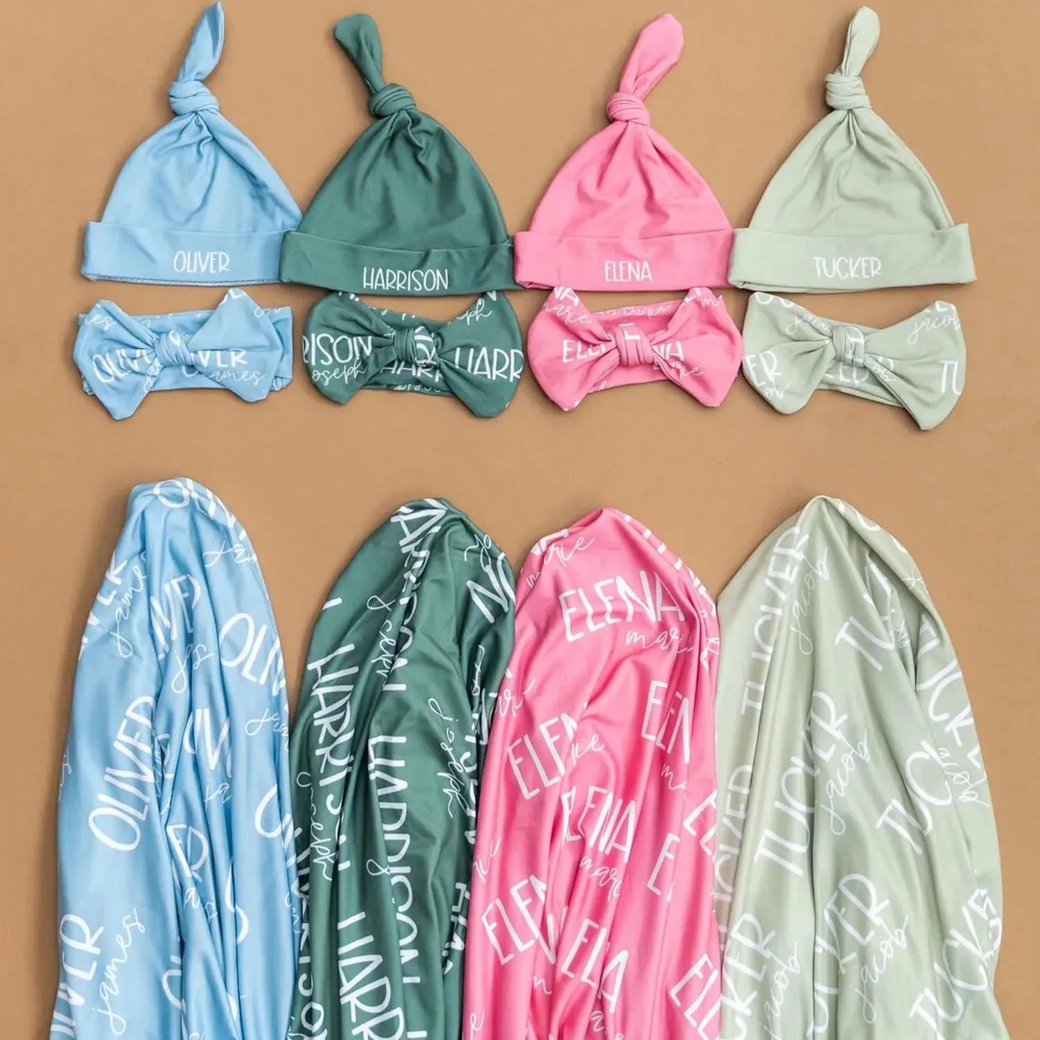 LVYZIHO Personalized Name Swaddle Set , Baby Swaddle Baby Hat, Bow
