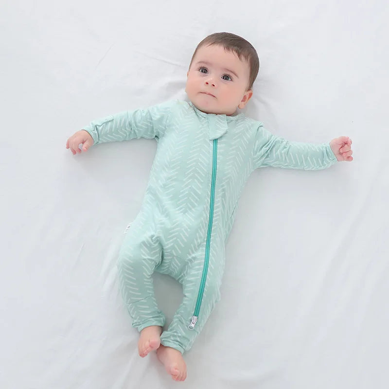 Spring/Summer/Autumn Newborn Romper - Organic Cotton Long-Sleeve Bodysuit with Side Zipper, Hand-Foot Covers