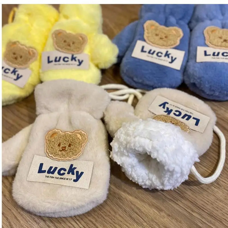 Warm Plush Thick Baby Gloves Winter Plus Coral Fleece Full Finger Gloves Warm Cartoon Gloves for Boys Girls 2-8Y