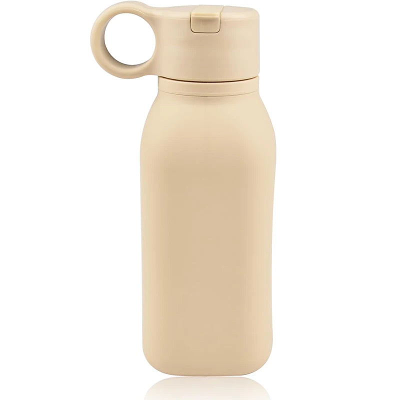 Food Grade Silicone Bottle With Straw Children Portable Reusable Plastic Cups Outdoor Travel Cold/Hot Water Drinking Bottle