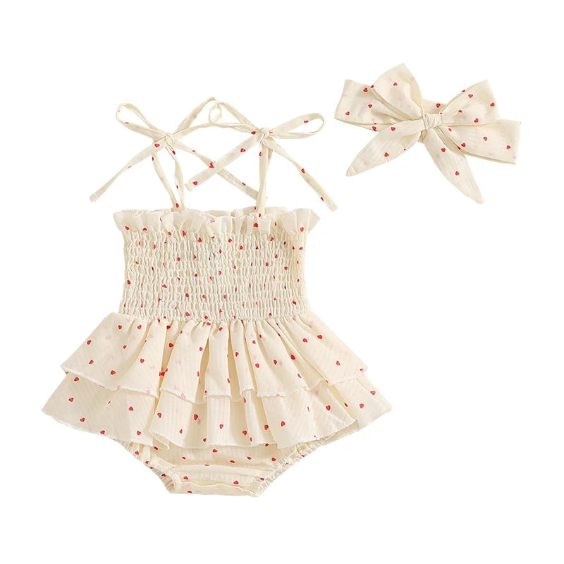 Adorable Baby Girl Romper Set Floral Print Sleeveless Jumpsuit with Matching Headband for Summer Outfit