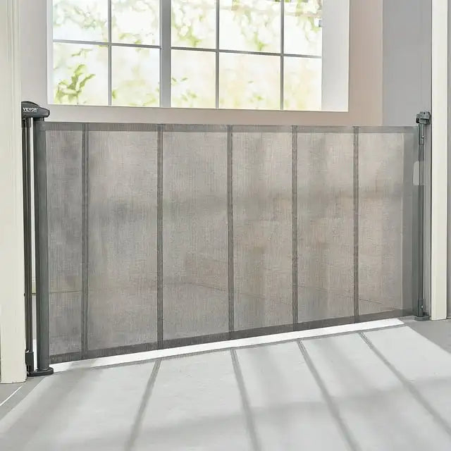Mesh Dog Gate for The House, Long Child Safety Gates, Cat Gate Indoor/Outdoor, Gray