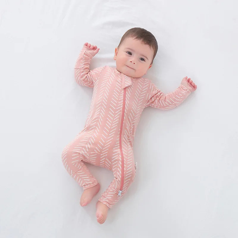 Spring/Summer/Autumn Newborn Romper - Organic Cotton Long-Sleeve Bodysuit with Side Zipper, Hand-Foot Covers