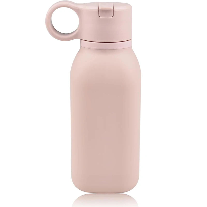 Food Grade Silicone Bottle With Straw Children Portable Reusable Plastic Cups Outdoor Travel Cold/Hot Water Drinking Bottle