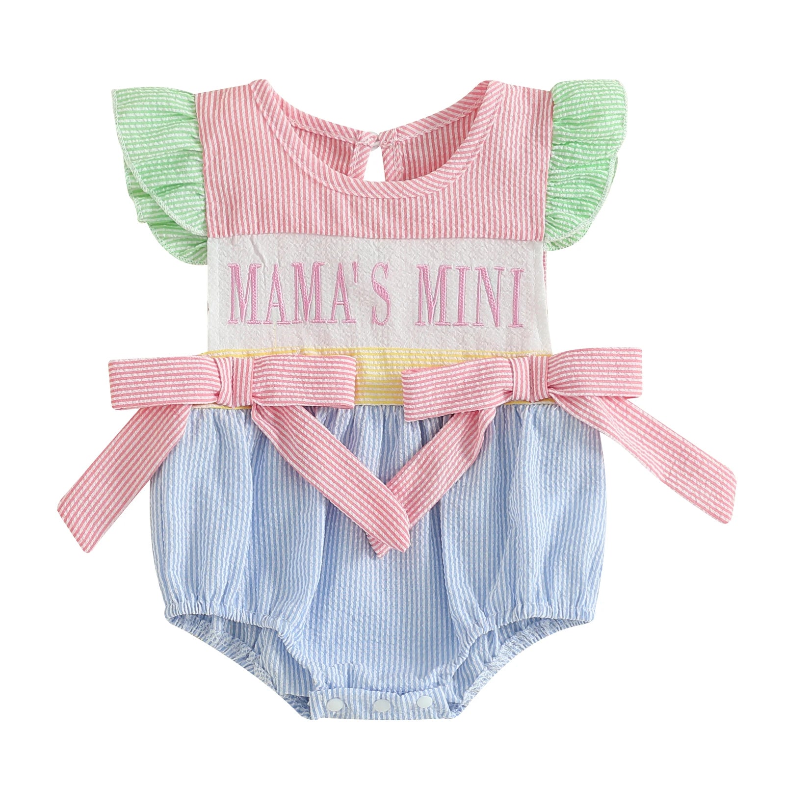 Infant Baby Girls Romper Fly Sleeve Crew Neck Striped Bows Embroidery Letters Infant Bodysuit Summer Clothes for Casual Daily