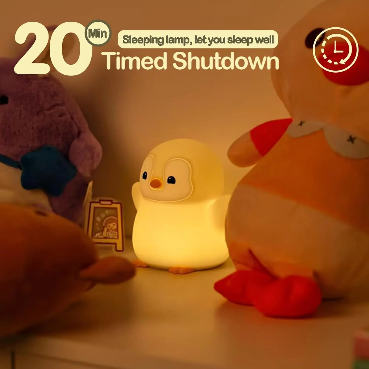 Cute Penguin Night Light for Kids Bedroom Rechargeable Animal Silicone Nursery Night Lamp Touch Control Nightlight for Baby Gift