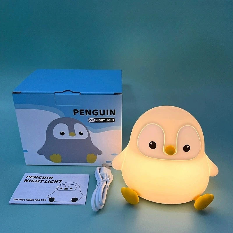 Cute Penguin Night Light for Kids Bedroom Rechargeable Animal Silicone Nursery Night Lamp Touch Control Nightlight for Baby Gift