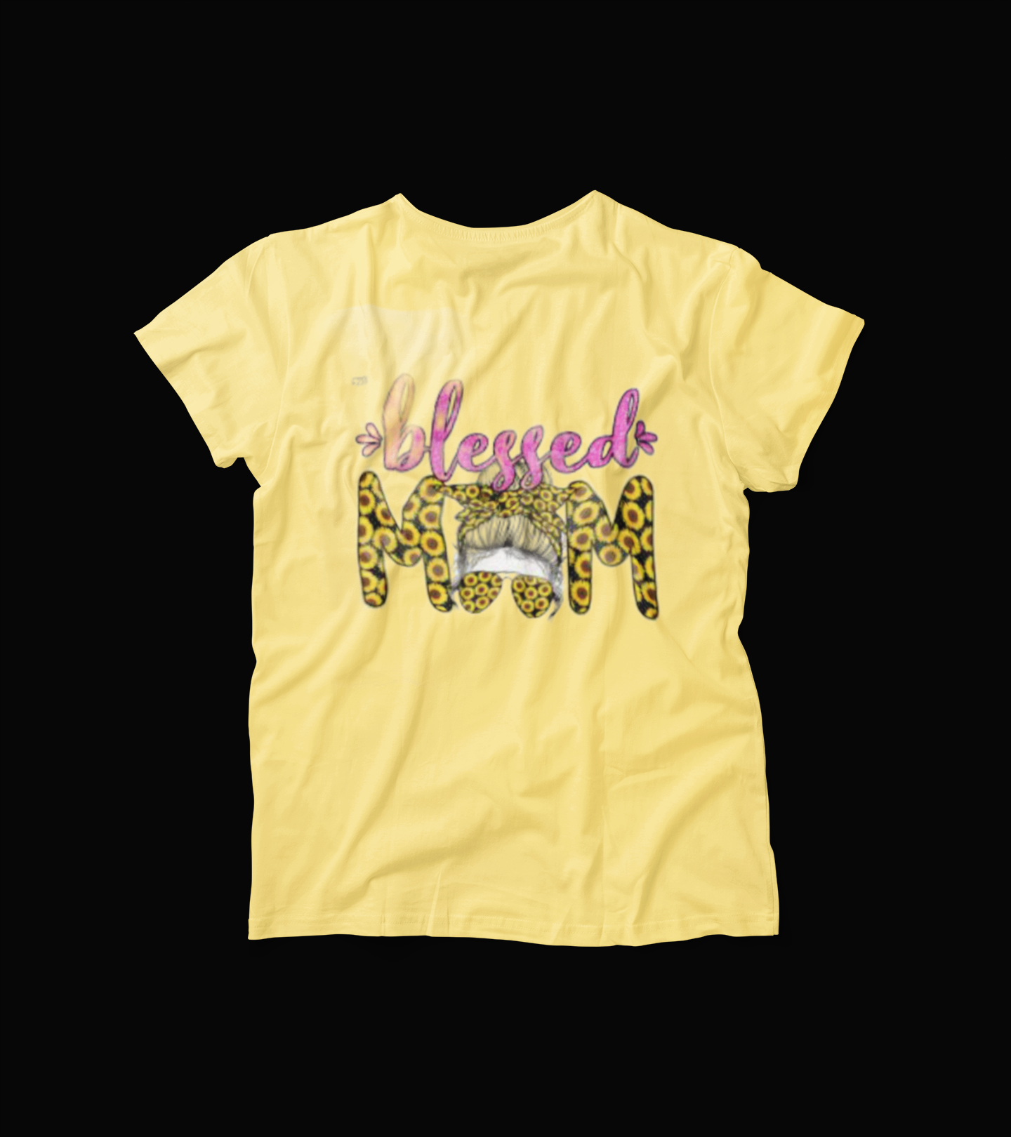 Blessed Mom T-Shirt – Leopard Print Hair Bun Graphic Tee – Yellow Cute Gift for Moms – Messy Bun Sunglasses Shirt