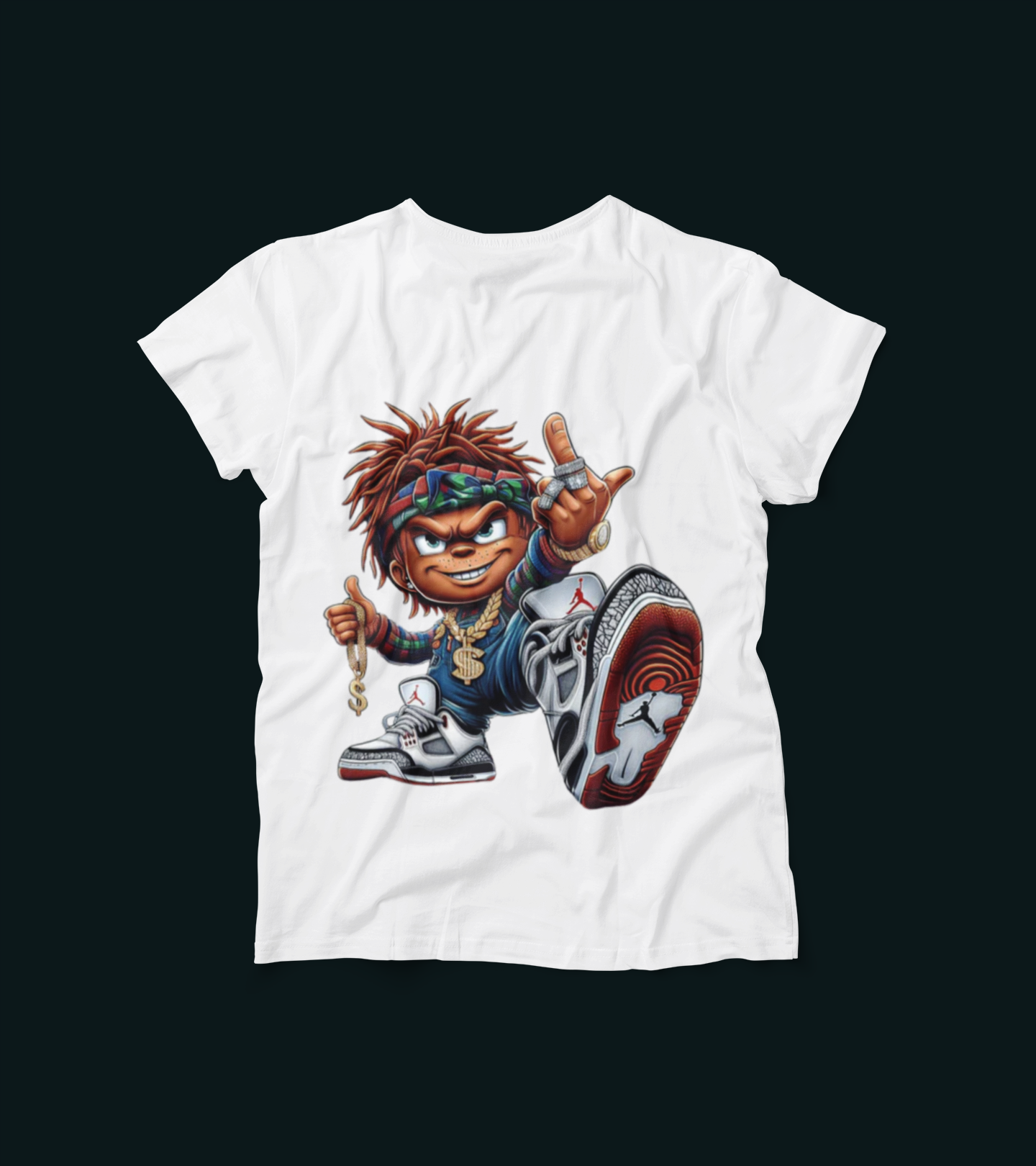 Hip Hop Streetwear Cartoon Tee โ Jordans-Inspired Swag Shirt โ Urban Drip Graphic T-Shirt โ Cool Character Sneakerhead Shirt