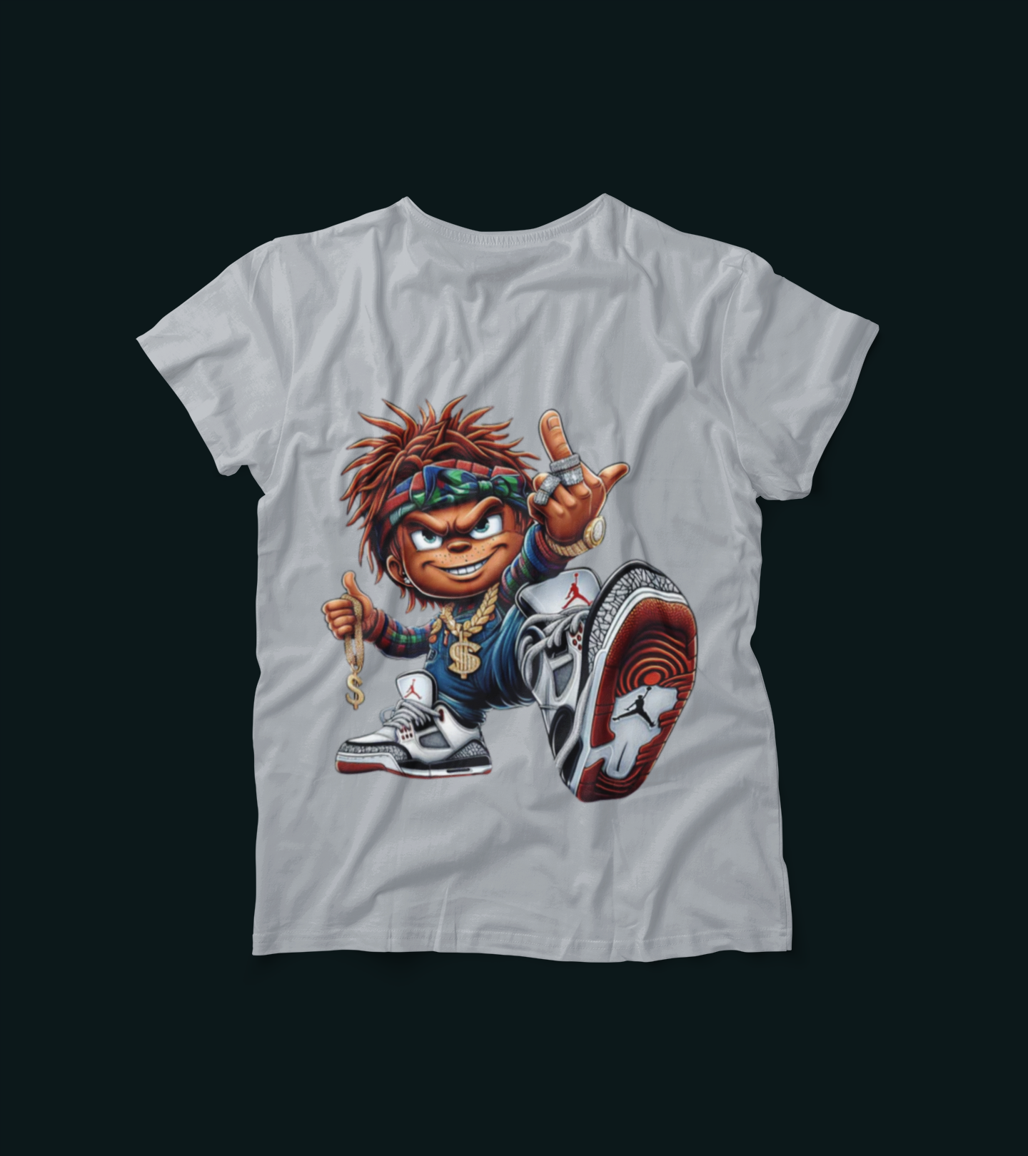 Hip Hop Streetwear Cartoon Tee โ Jordans-Inspired Swag Shirt โ Urban Drip Graphic T-Shirt โ Cool Character Sneakerhead Shirt
