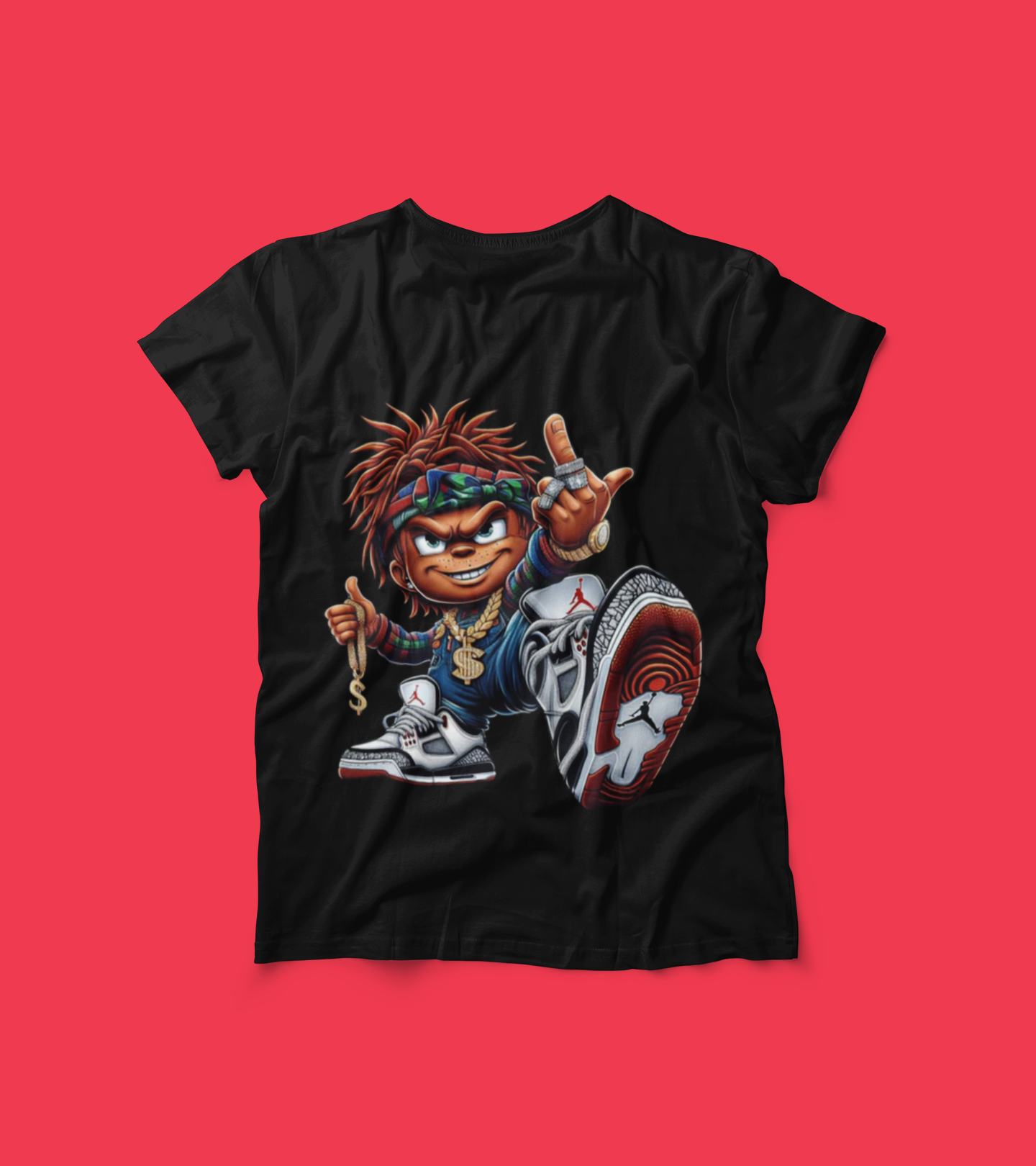Hip Hop Streetwear Cartoon Tee โ Jordans-Inspired Swag Shirt โ Urban Drip Graphic T-Shirt โ Cool Character Sneakerhead Shirt