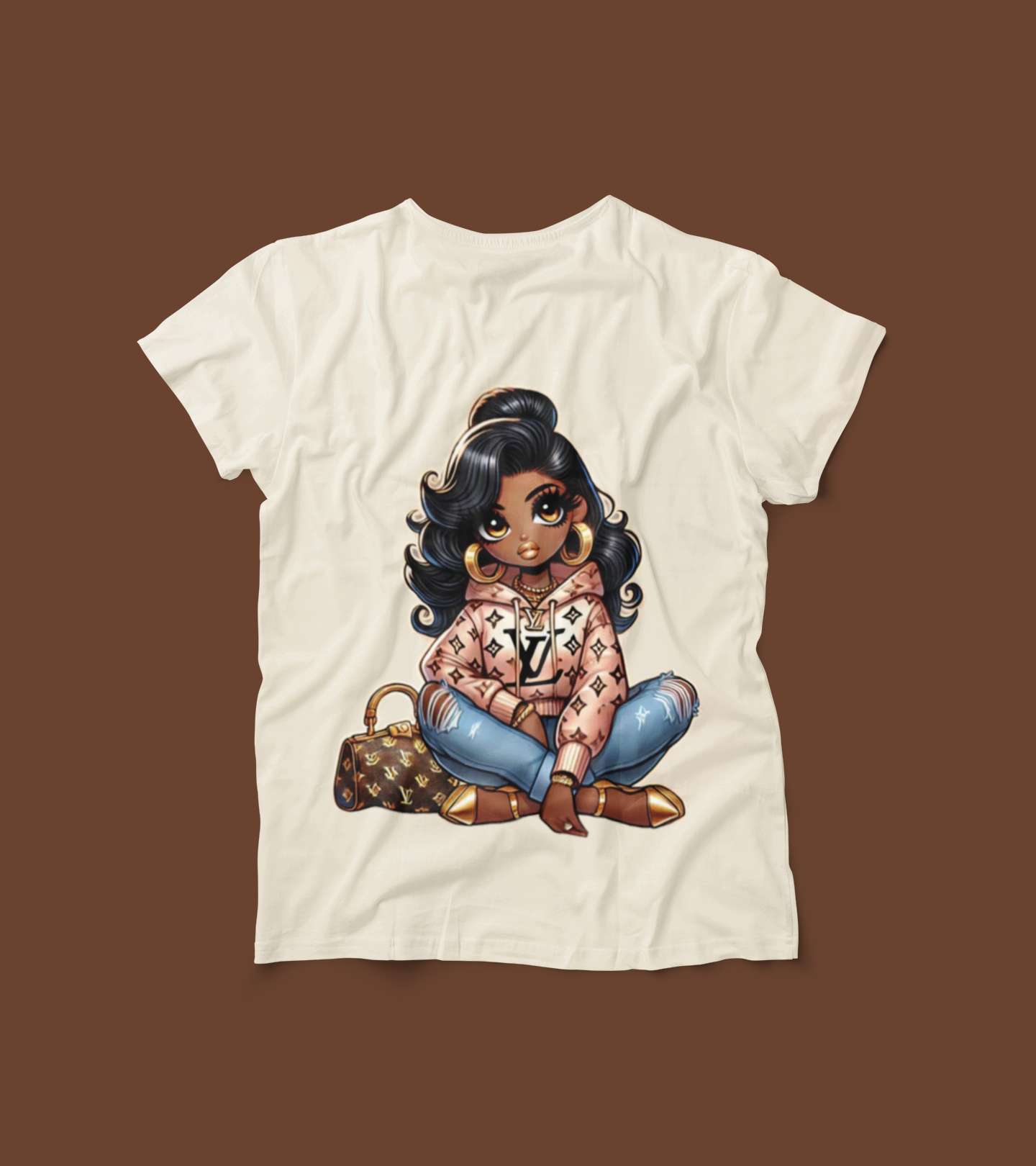Chic Cartoon Girl Graphic Tee โ Luxury Fashion Inspired T-Shirt โ Trendy Cute Streetwear โ Stylish Black Girl Art Shirt