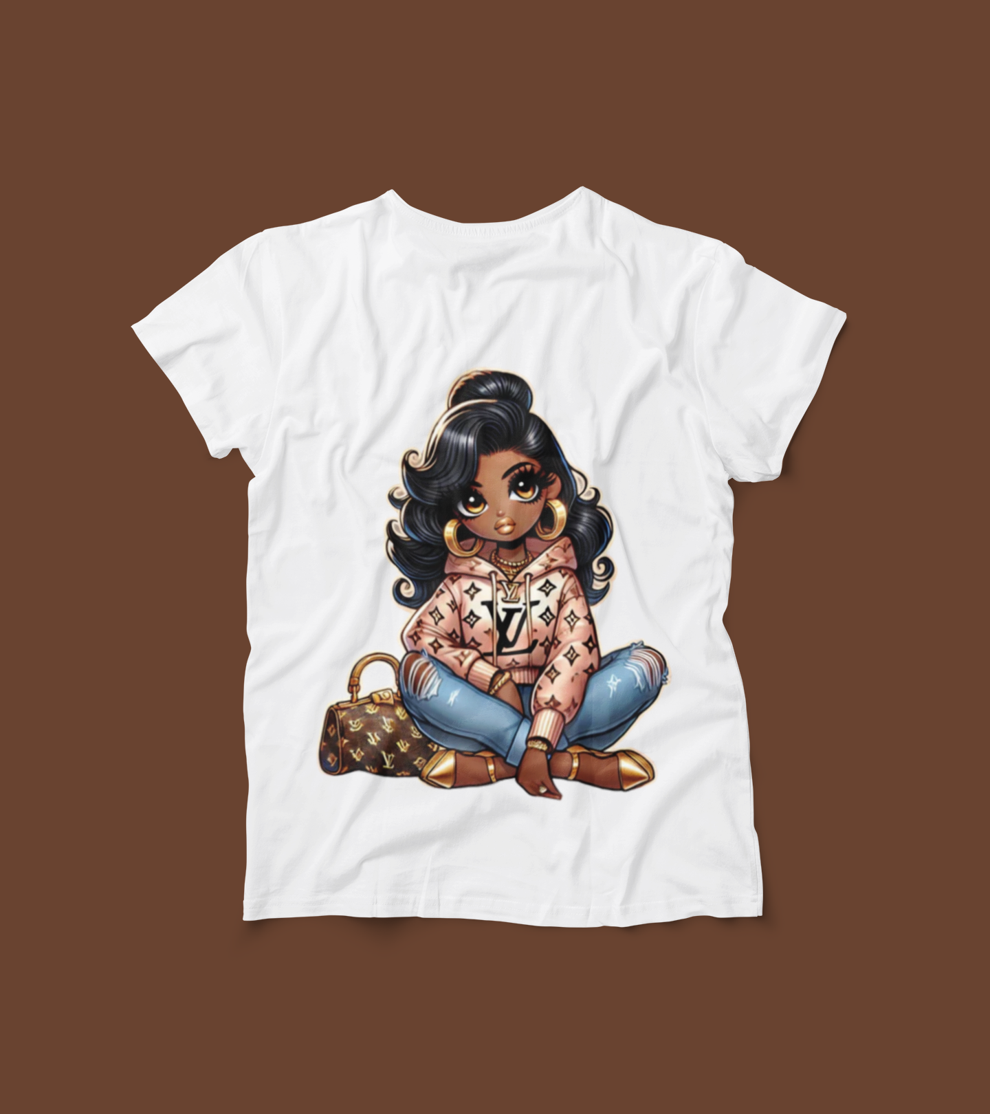 Chic Cartoon Girl Graphic Tee โ Luxury Fashion Inspired T-Shirt โ Trendy Cute Streetwear โ Stylish Black Girl Art Shirt