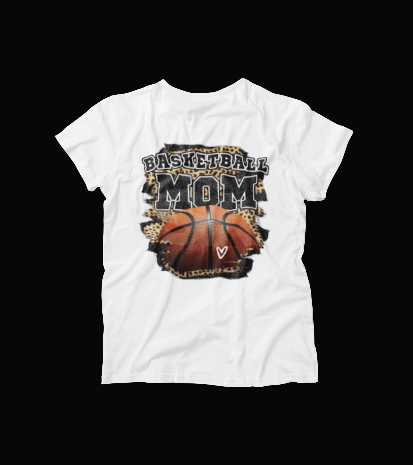 Basketball Mom T-Shirt โ Leopard Print & Heart Ball Graphic Tee โ Sports Fan Game Day Shirt for Moms โ Cream Athletic Parent Top