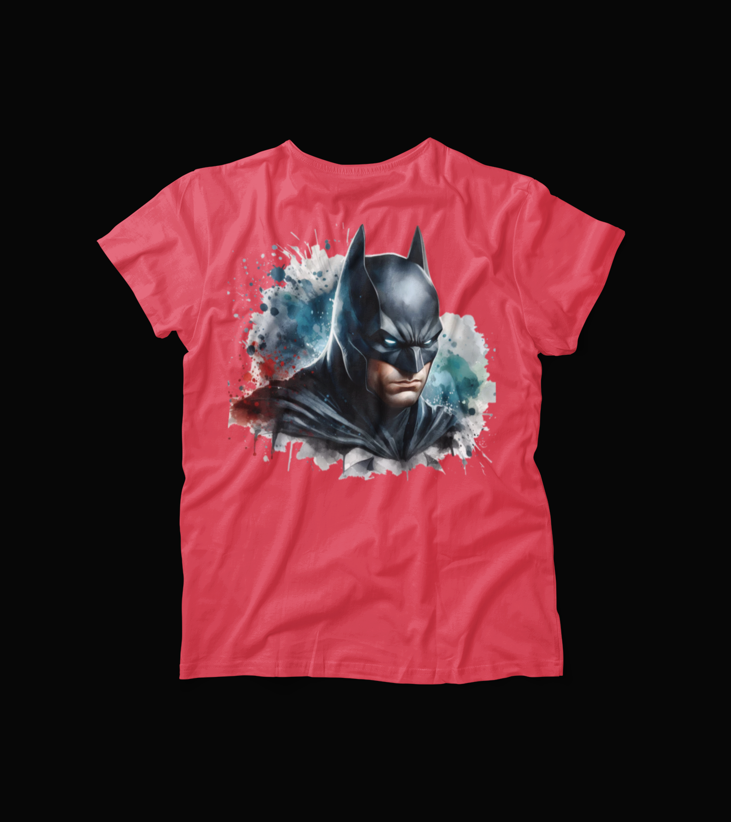 Batman Splash Art T-Shirt – Dark Knight Graphic Tee – Hero Portrait Comic Shirt for Fans – White Superhero Fan Shirt