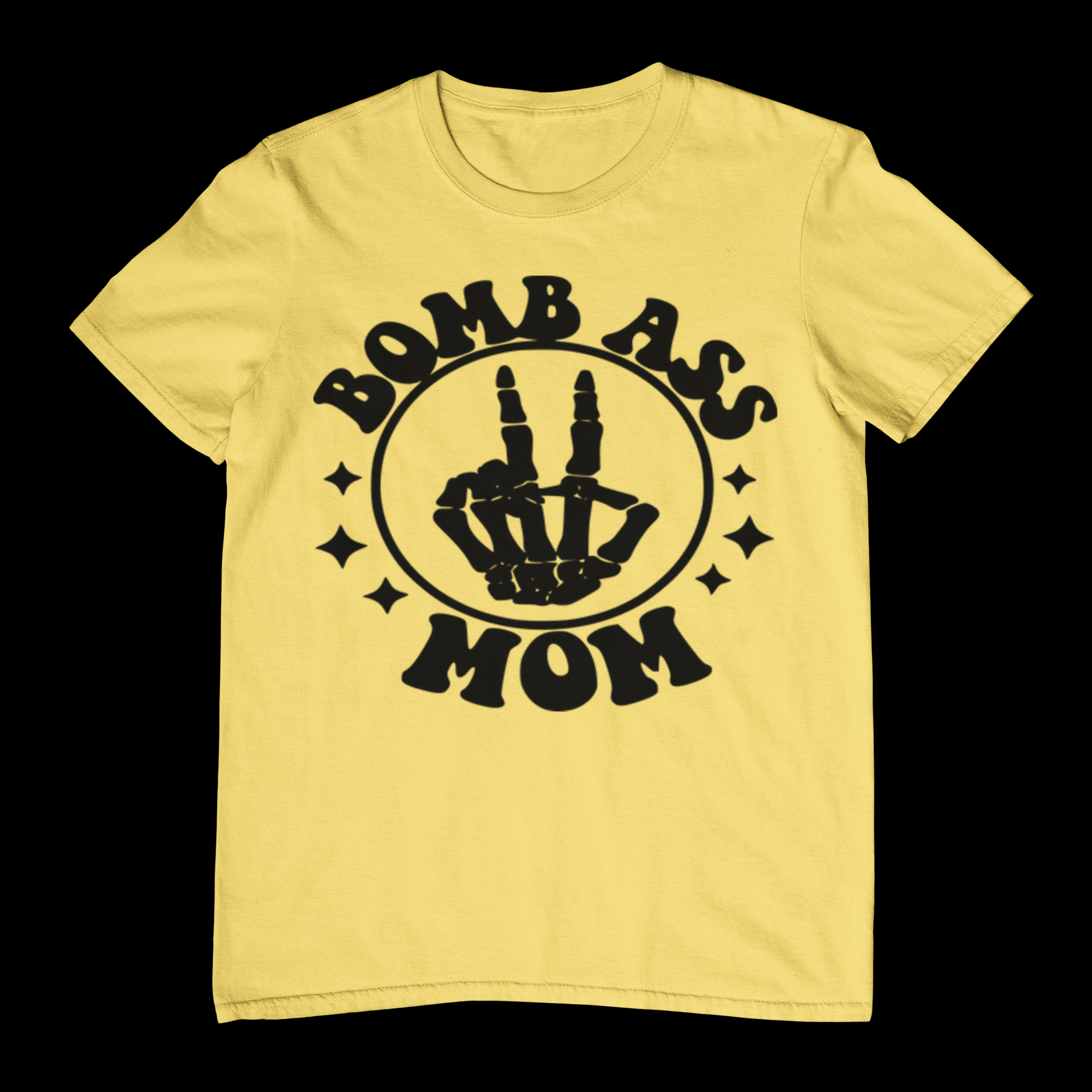 Bomb Ass Mom T-Shirt – Edgy Skeleton Hand Graphic Tee – Cool Funny Mom Shirt – Alternative Style Gift for Badass Mothers