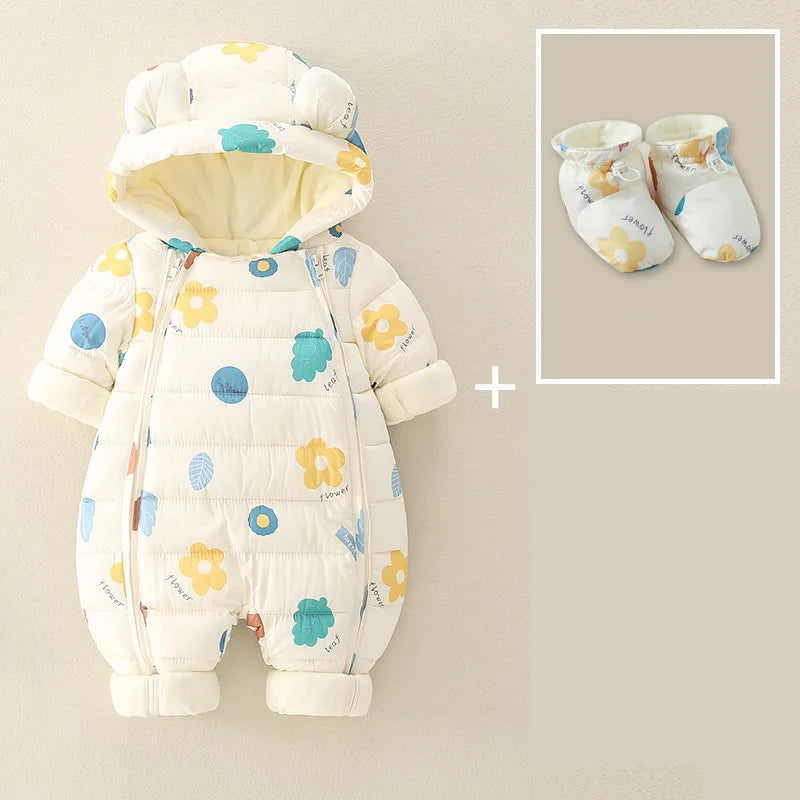 2025 Newborn Baby Jumpsuit Hooded Plus Velvet Warm winter wear Baby Boys Snowsuit Toddler Snow Suit Girl Cotton Overalls Rompers