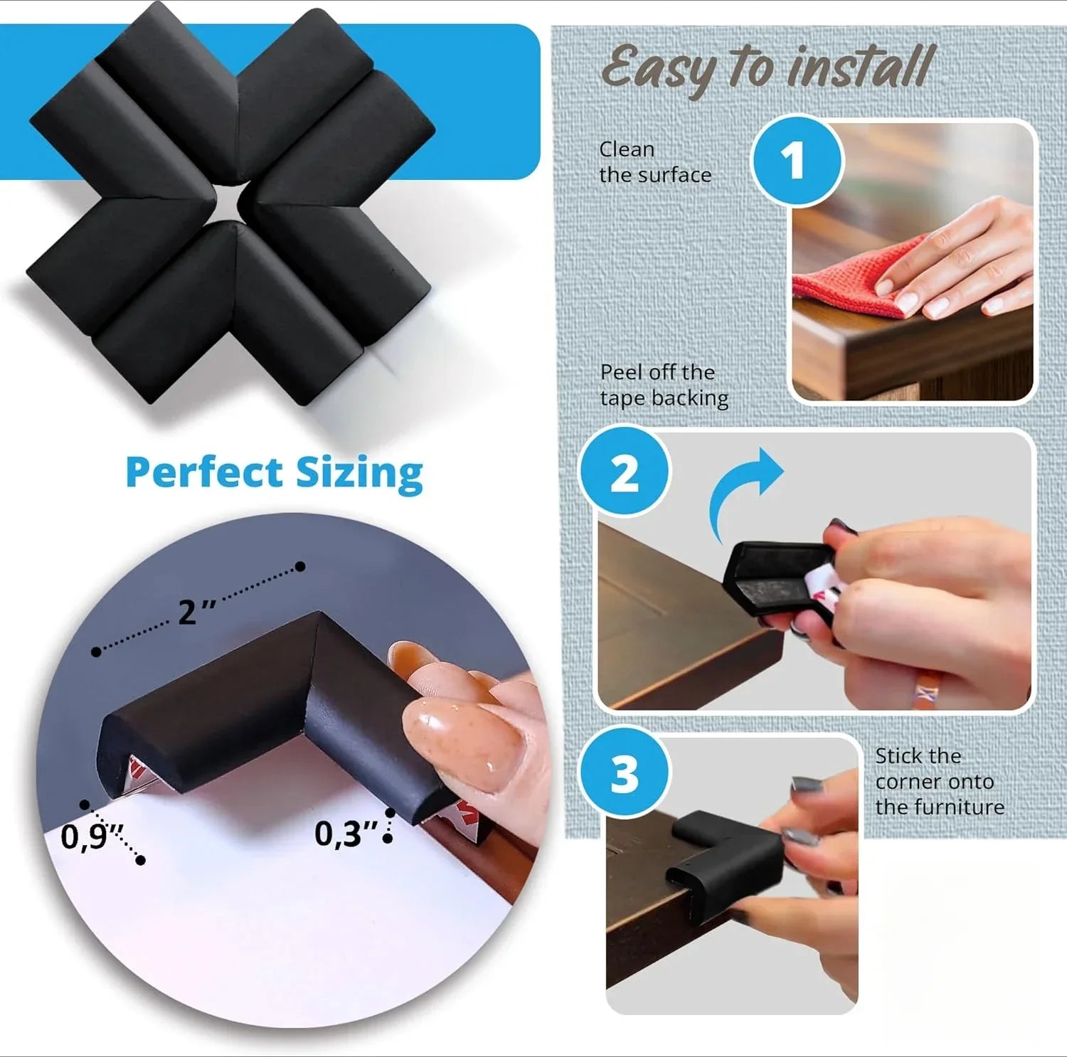 Furniture Corner & Edge Safety Bumpers, Impact-Absorbent 18ft Bumper & 8 Foam Corner Protectors
