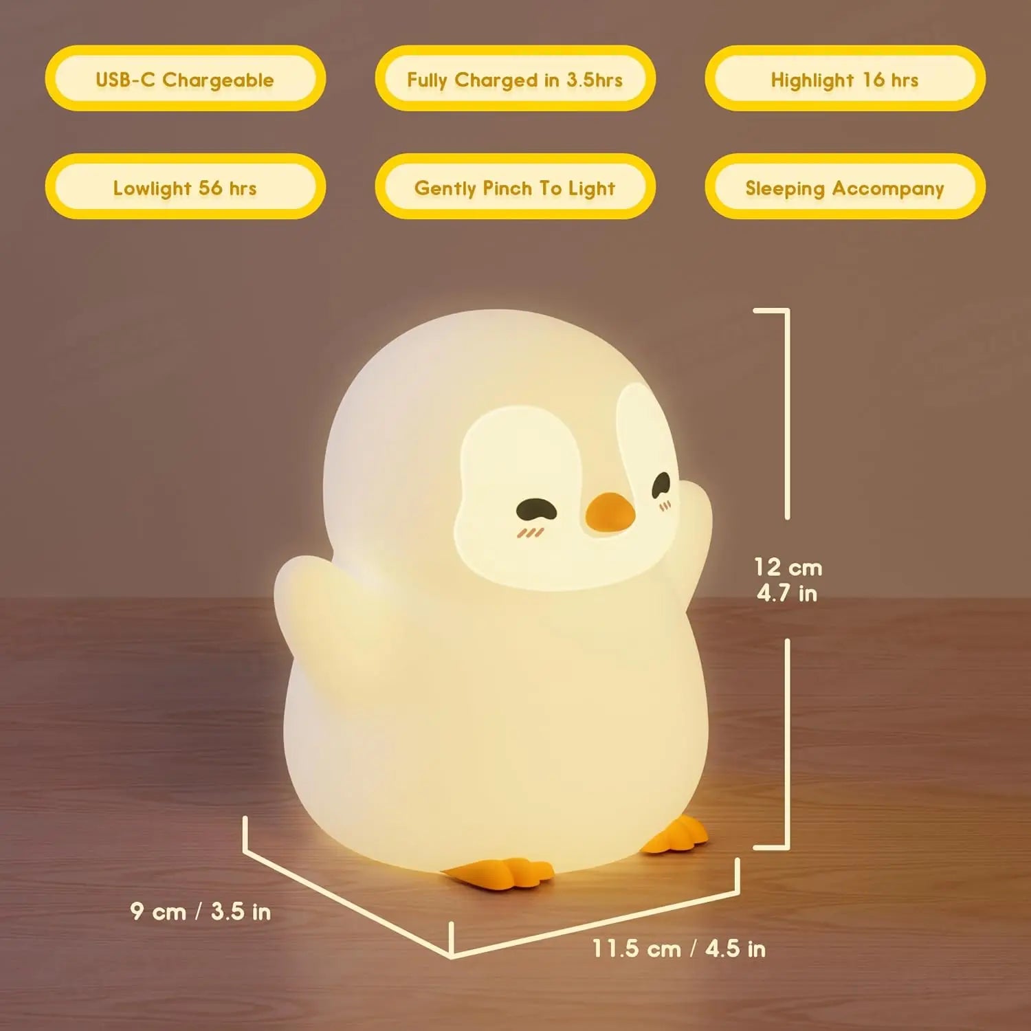 Cute Penguin Night Light for Kids Bedroom Rechargeable Animal Silicone Nursery Night Lamp Touch Control Nightlight for Baby Gift