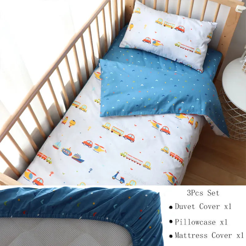Baby Nursery Bedding Set 3 Pcs Cotton Cartoon Bed Linens Boy Girl Cot Crib Kit Pillowcase Quilt Cover Sheet Children Custom Size