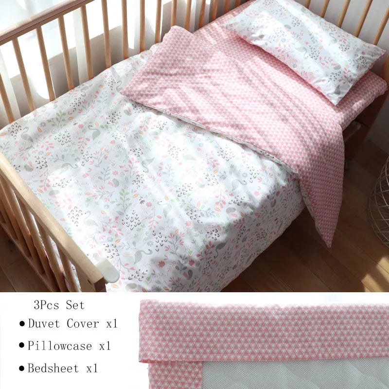 Baby Nursery Bedding Set 3 Pcs Cotton Cartoon Bed Linens Boy Girl Cot Crib Kit Pillowcase Quilt Cover Sheet Children Custom Size