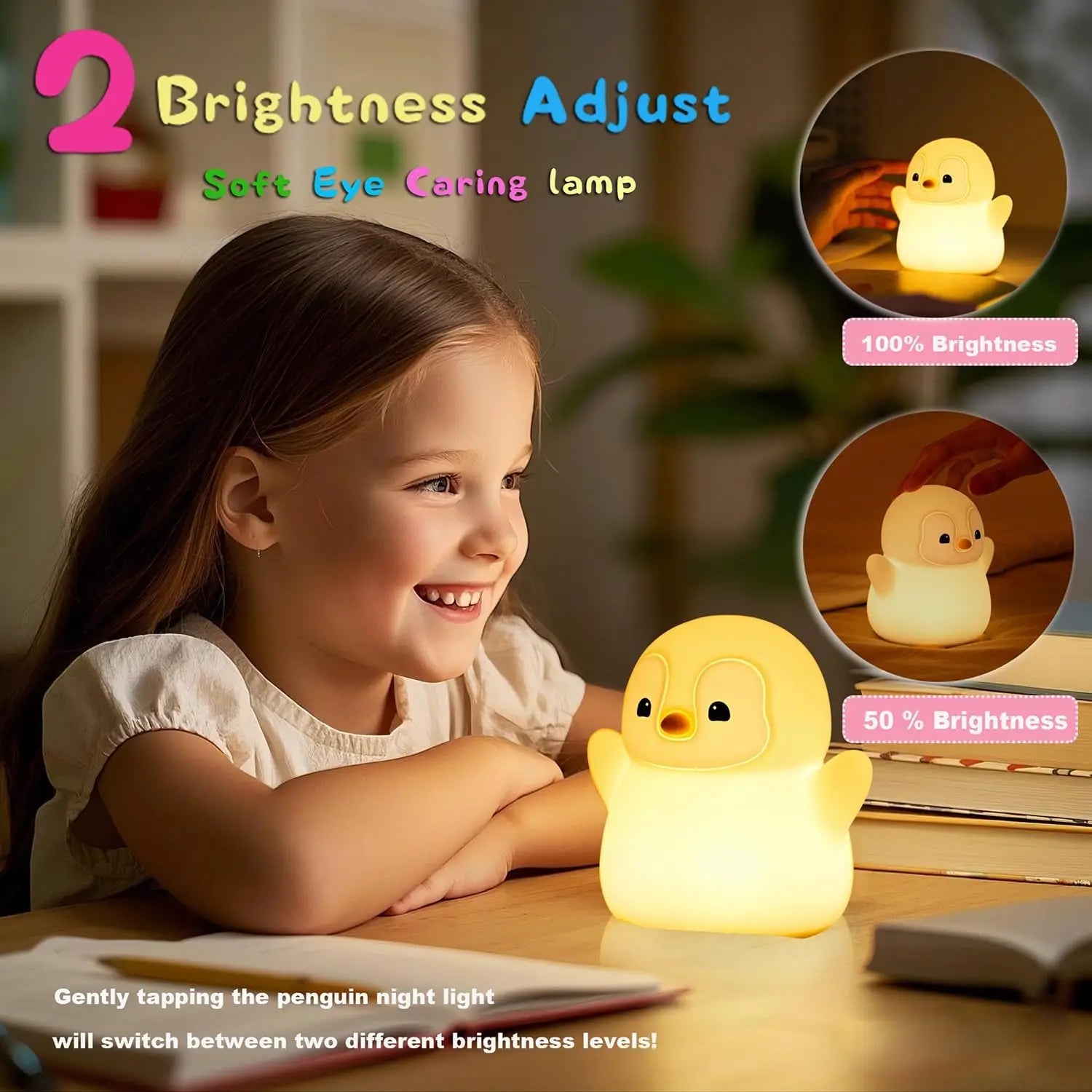 Cute Penguin Night Light for Kids Bedroom Rechargeable Animal Silicone Nursery Night Lamp Touch Control Nightlight for Baby Gift