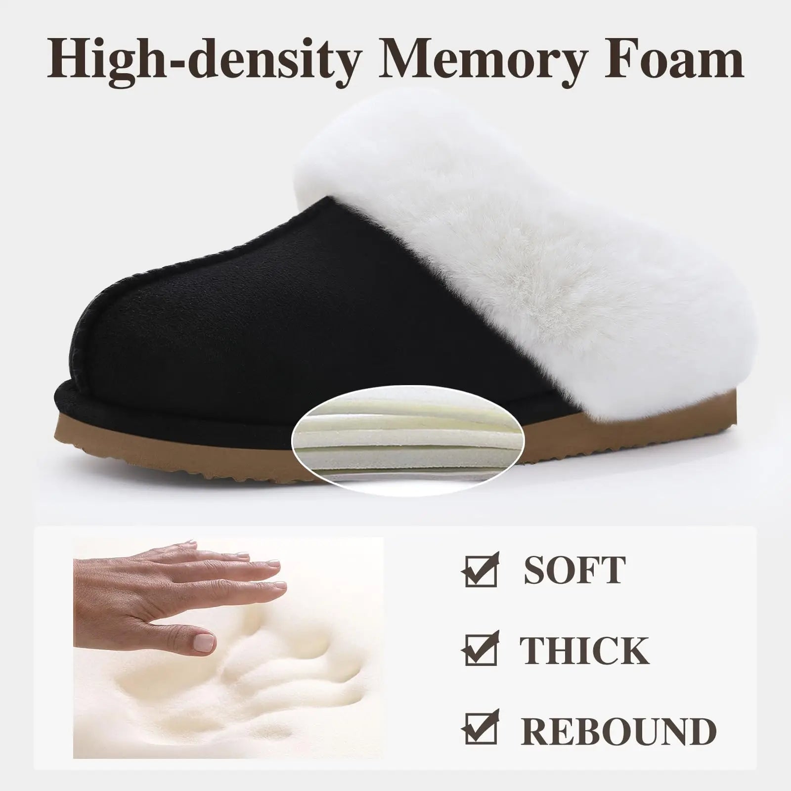 Shevalues Winter Fur Collar Slippers Women's Plush Furry Slippers Cotton Flat Memory Foam.